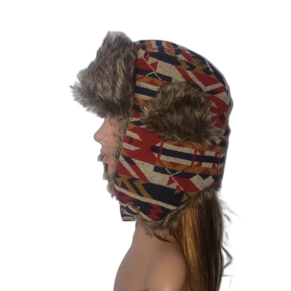SWISS TECH Aztec Print Faux Fur Wool Blend Unisex Trapper Hat One Size main image 7